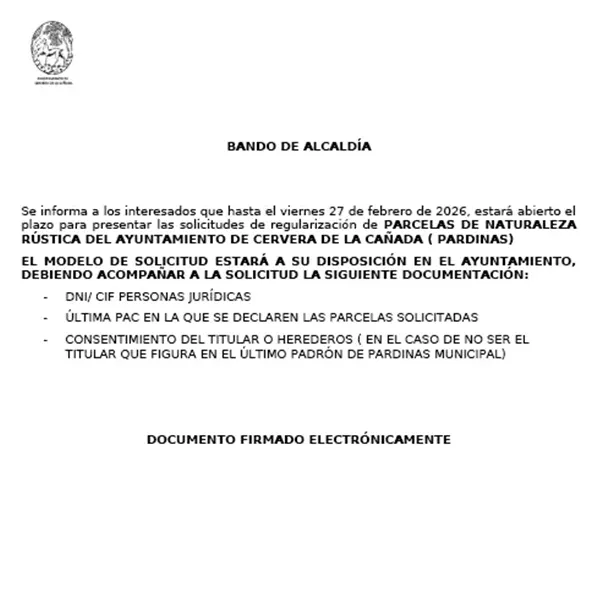 BANDO DE ALCALDIA REGULARIZACION PARDINAS
